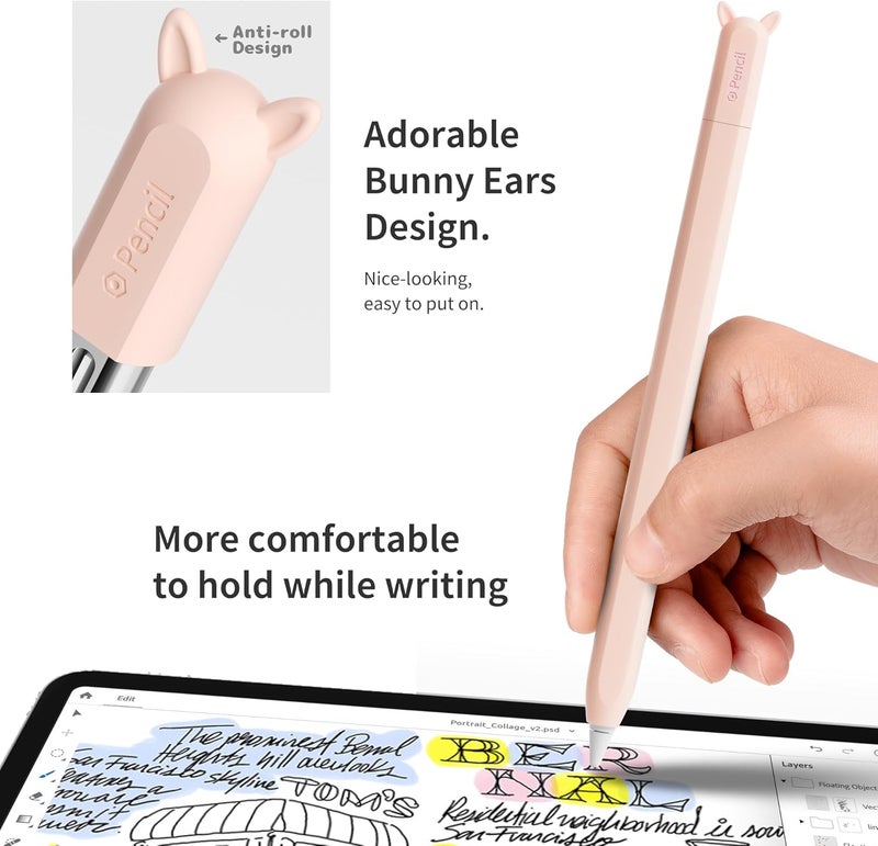 ELETIUO حافظة سيليكون متوافقة مع قلم أبل (USB-C)، حامل واقي مع غطاء، غلاف مضاد للانزلاق يدعم المغناطيسية متوافق مع قلم أبل الجيل الثالث، وردي فاتح - Image 5
